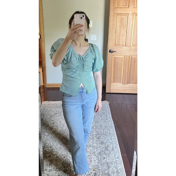 LISA SAYS GAH Green White Striped 100% Cotton Short Sleeve Margaret Top Size XS - Picture 12 of 12